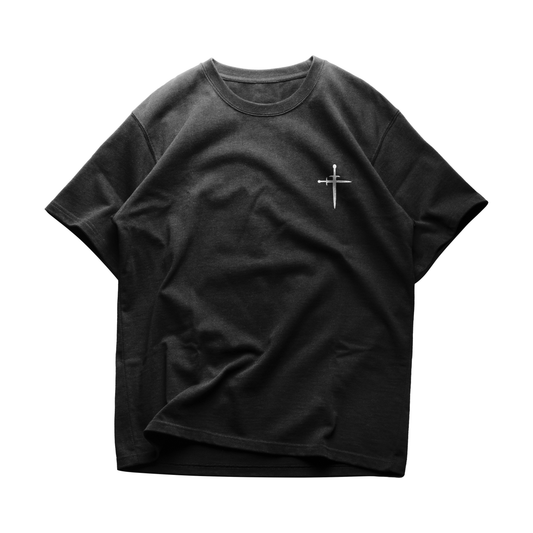 Close-up of scripture-led print on LAW Tee — HEVN faith-based apparel