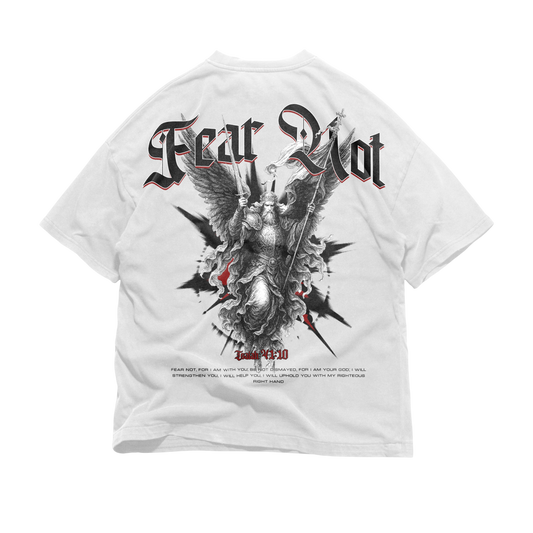 Back graphic of FN Oversized Tee — heavyweight oversized Christian tee inspired by Fear Not — Isaiah 41:10
