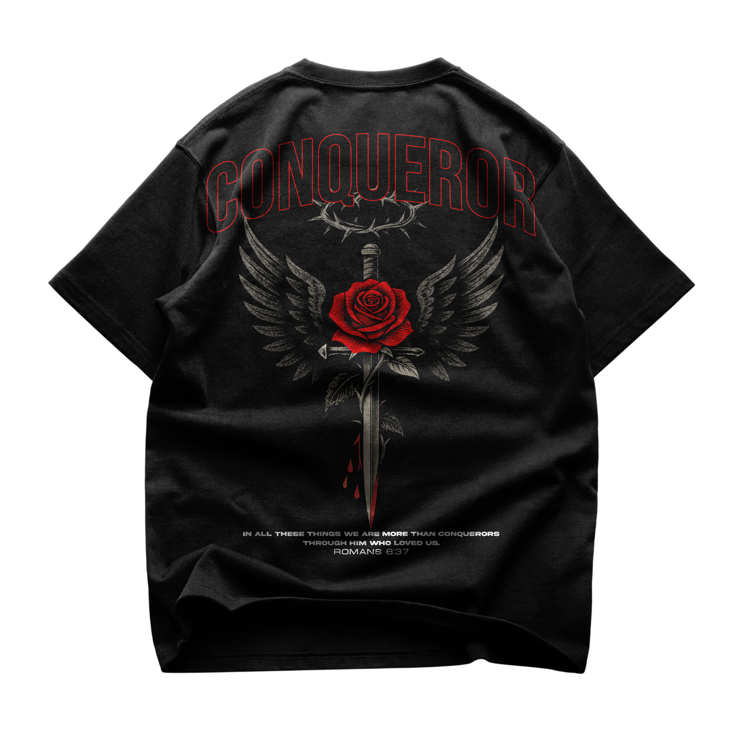 CONQUEROR Oversized Tee — Christian streetwear by HEVN (Romans 8:37)