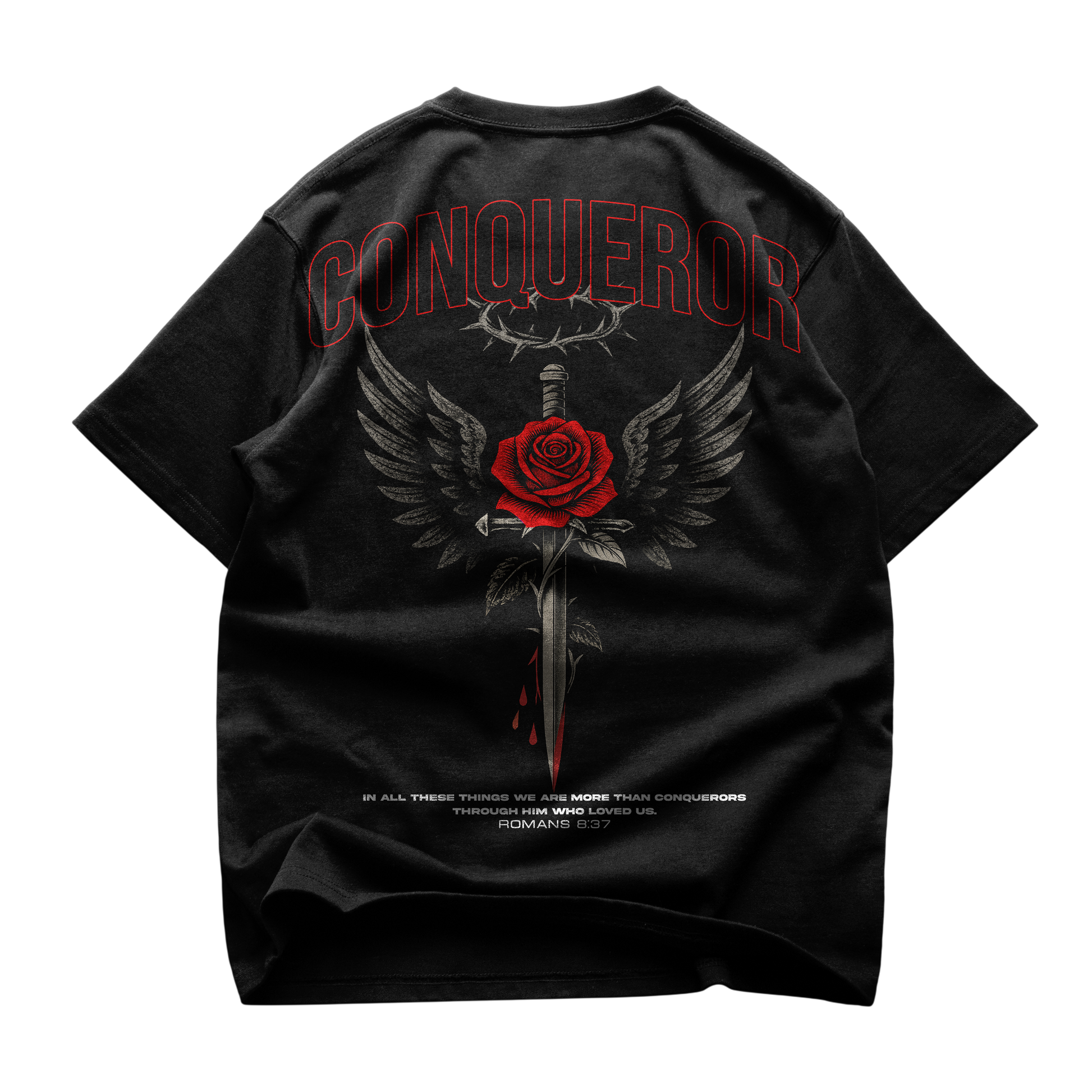 CONQUEROR Oversized Tee — Christian streetwear by HEVN (Romans 8:37)