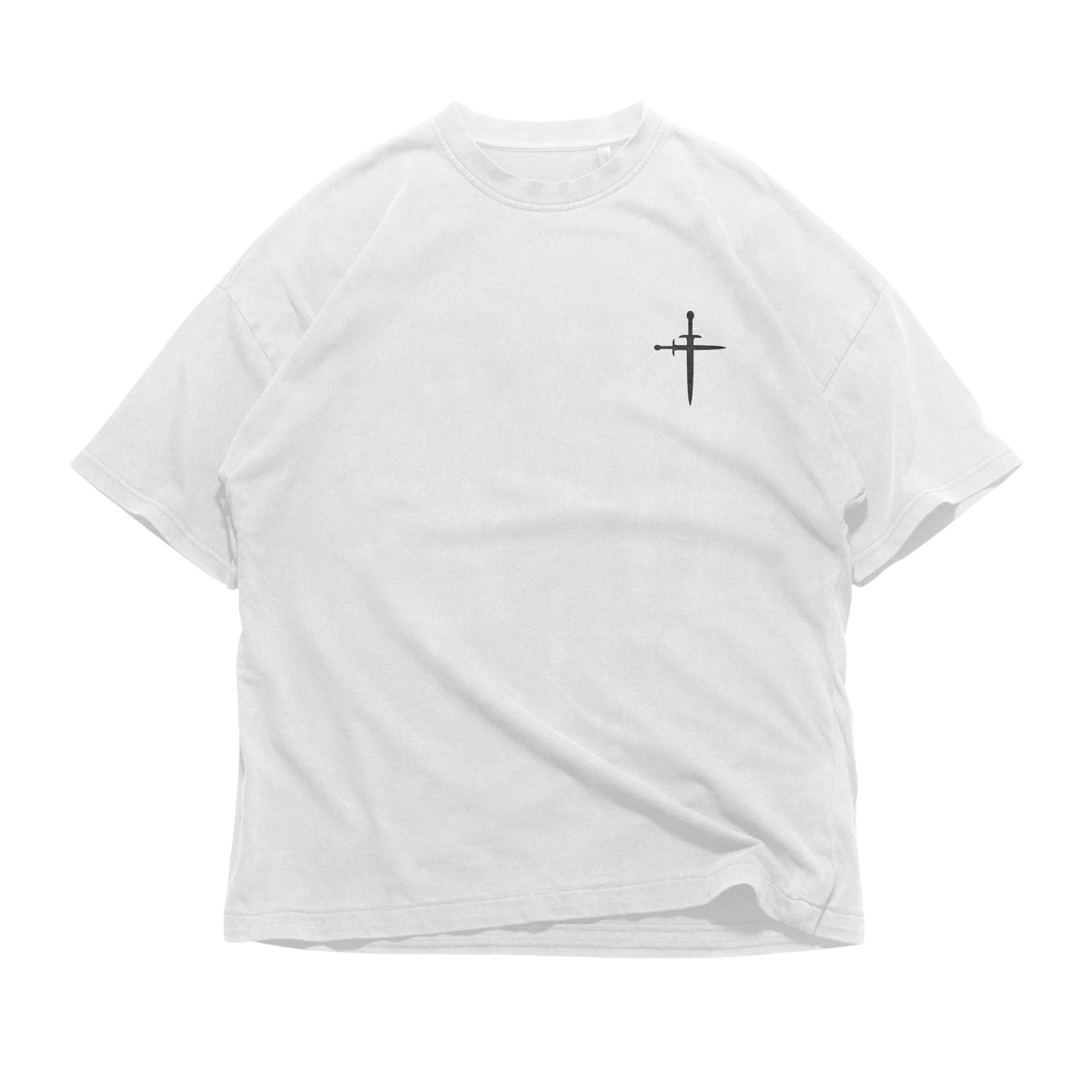 Saint wearing FEARLESS Oversized Tee — Christian streetwear oversized tee for the called