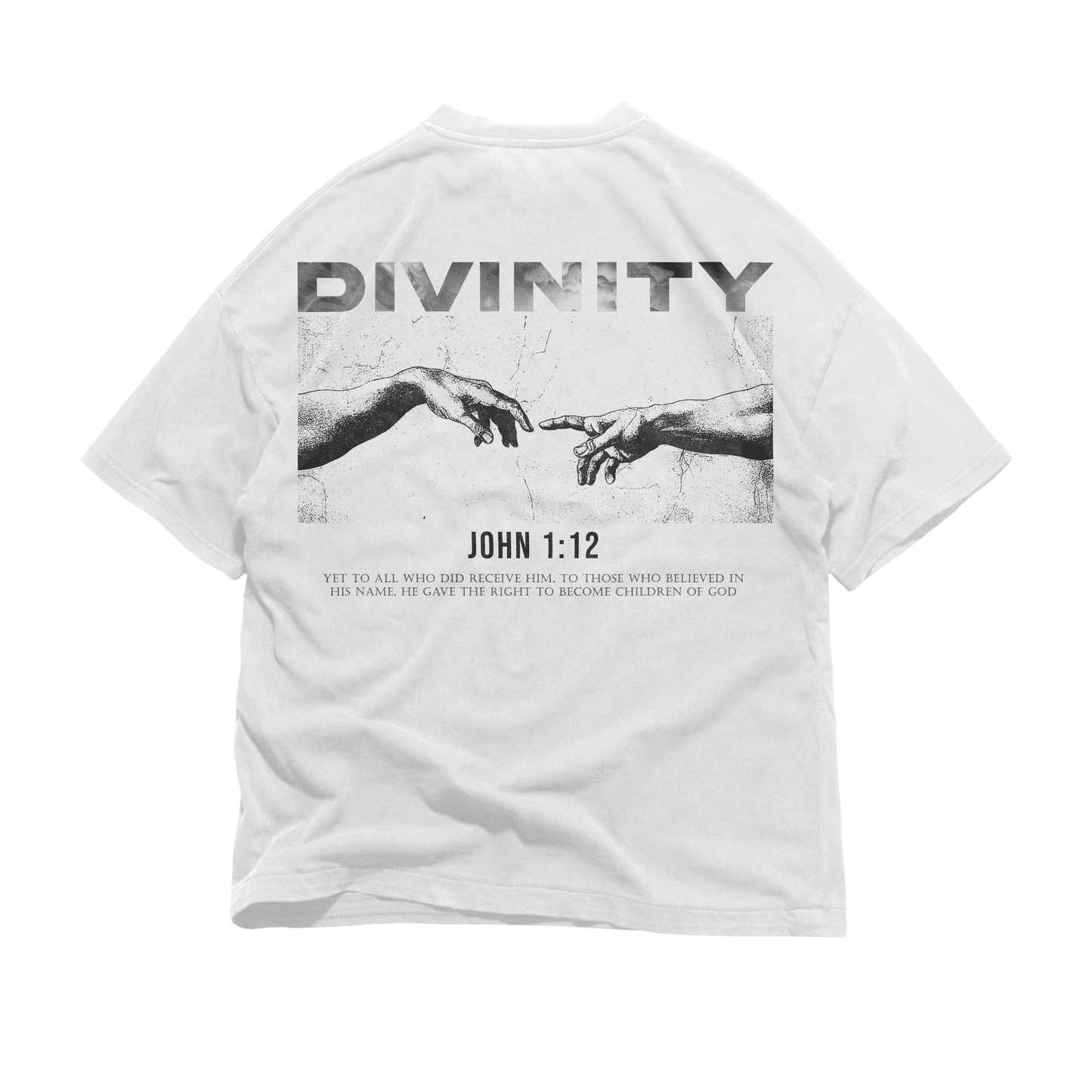 Back graphic of DIVINITY Oversized Tee — heavyweight oversized Christian tee inspired by Colossians 2:9