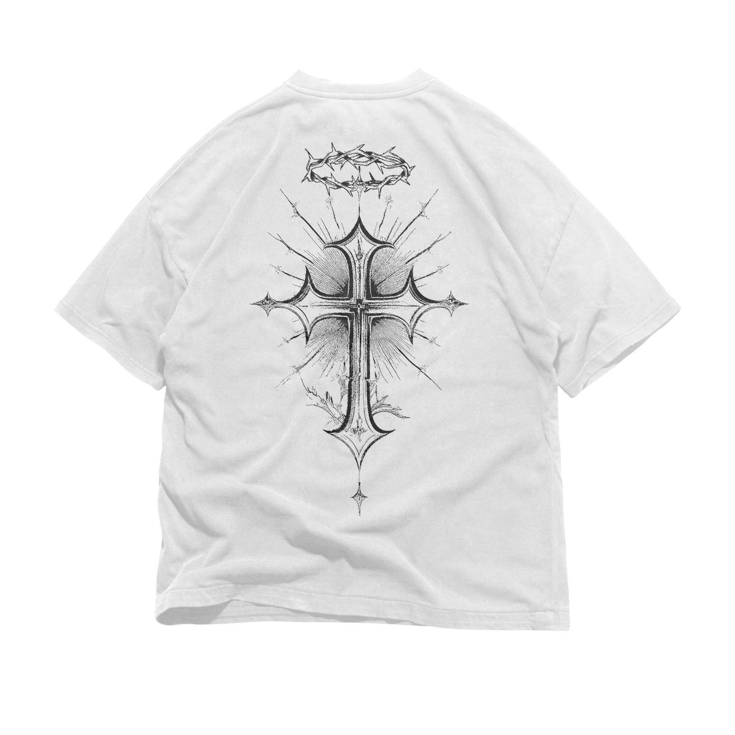 Back graphic of CROSS Oversized Tee — heavyweight oversized Christian tee inspired by Galatians 6:14