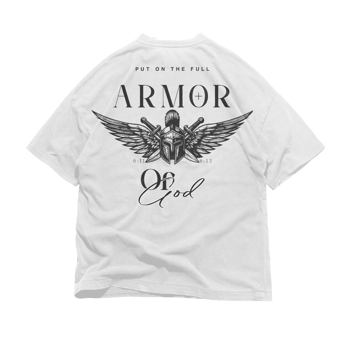 Back graphic of ARMOR Tee — heavyweight Christian tee inspired by Armor of God — Ephesians 6