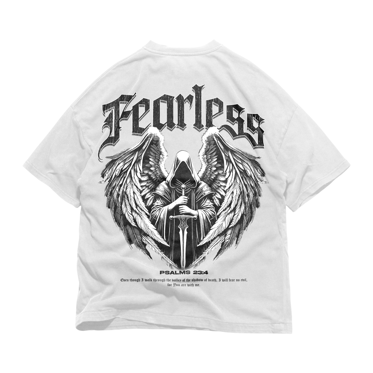 Back graphic of FEARLESS Oversized Tee — heavyweight oversized Christian tee inspired by Psalm 23