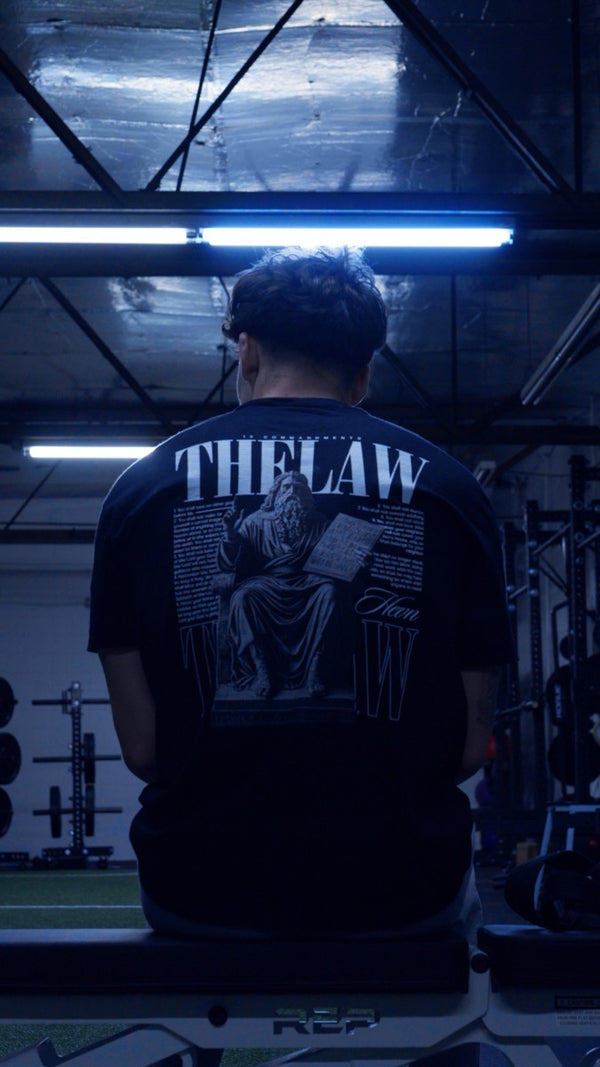 OVERSIZED "LAW" TEE back design, worn