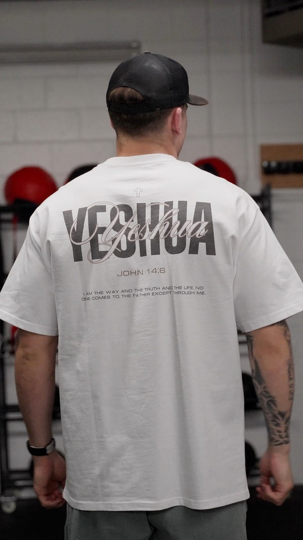 OVERSIZED "YESHUA" TEE back design, worn